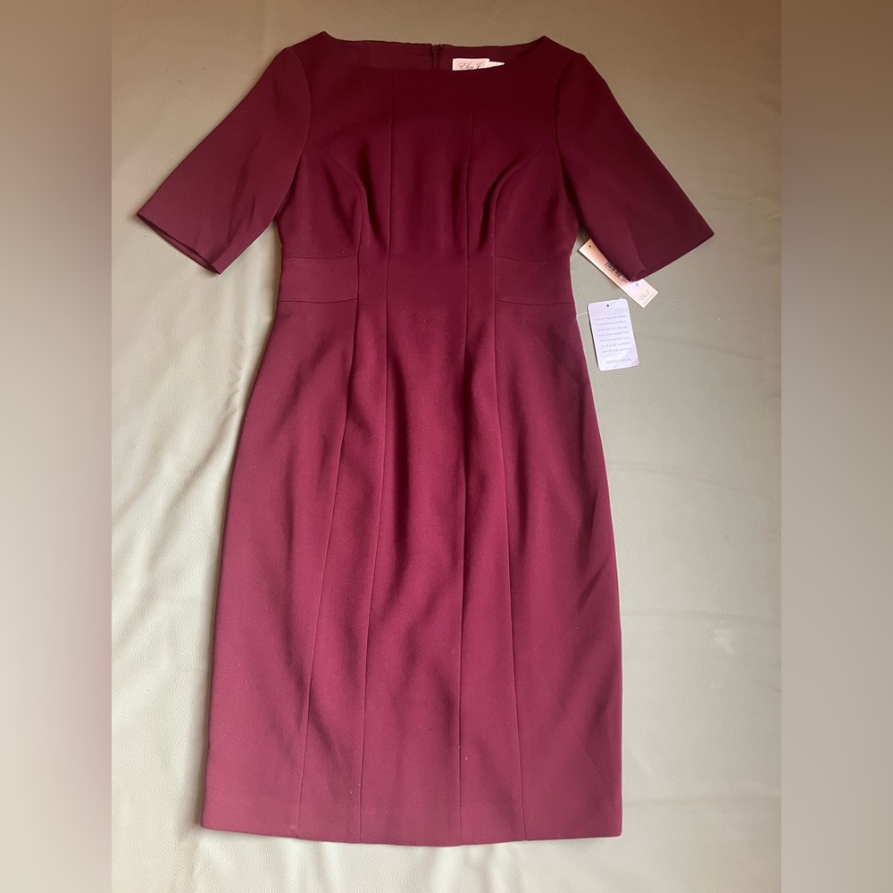 Eliza J Sheath Dress Wine Burgundy Half Sleeve Lined NWT Size 6